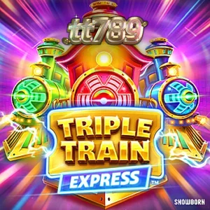 Tampilan layar permainan slot Triple Train Express dengan tema neon cyberpunk.